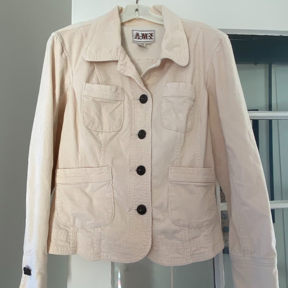 AMX Women's White Thin Corduroy Lightweight Jacket, size Small